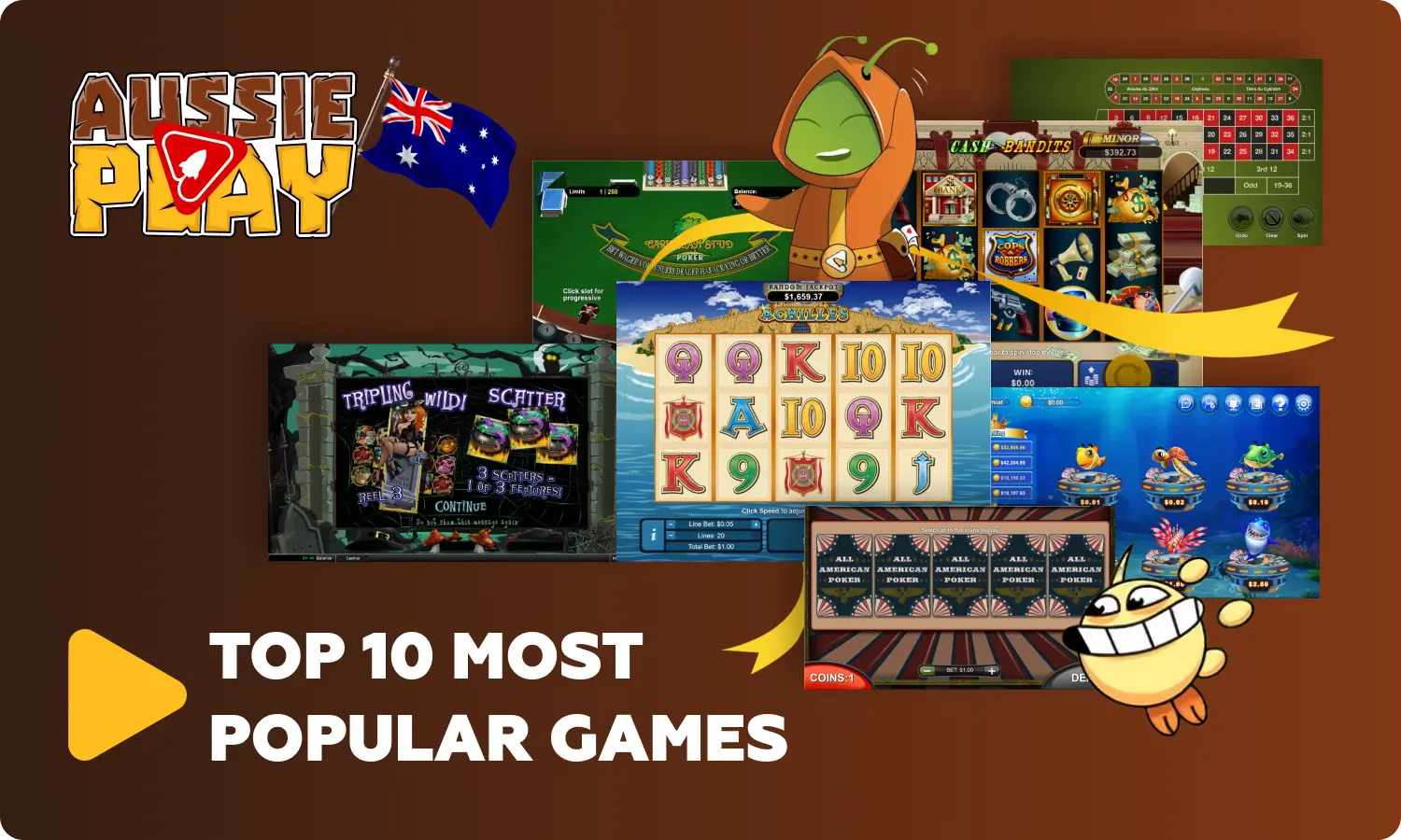 The Aussie Play website provides a list of popular games by category to cater to the diverse preferences of Australian players