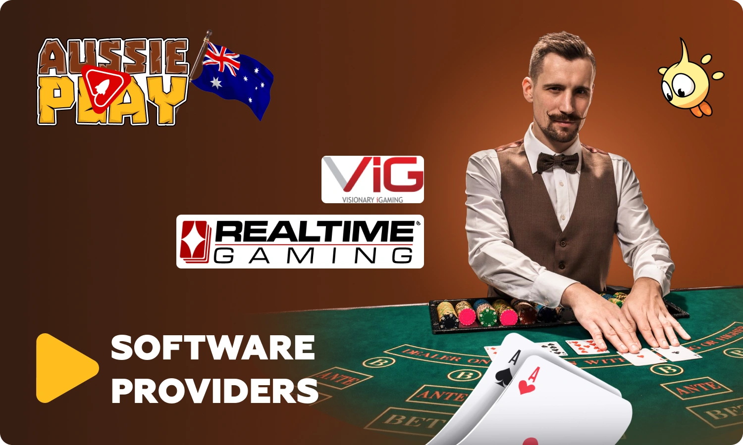 Aussie play Casino Australia has partnered with two software providers - RealTtime Gaming and Visionary iGaming